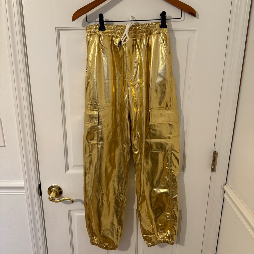 Rolanko Girls Gold Cargo Jogger Pants Drawstring Waist Size 14-16 (170)